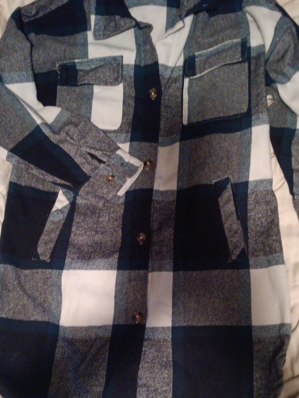 Ci Sono Navy and White Plaid Teddy Jacket